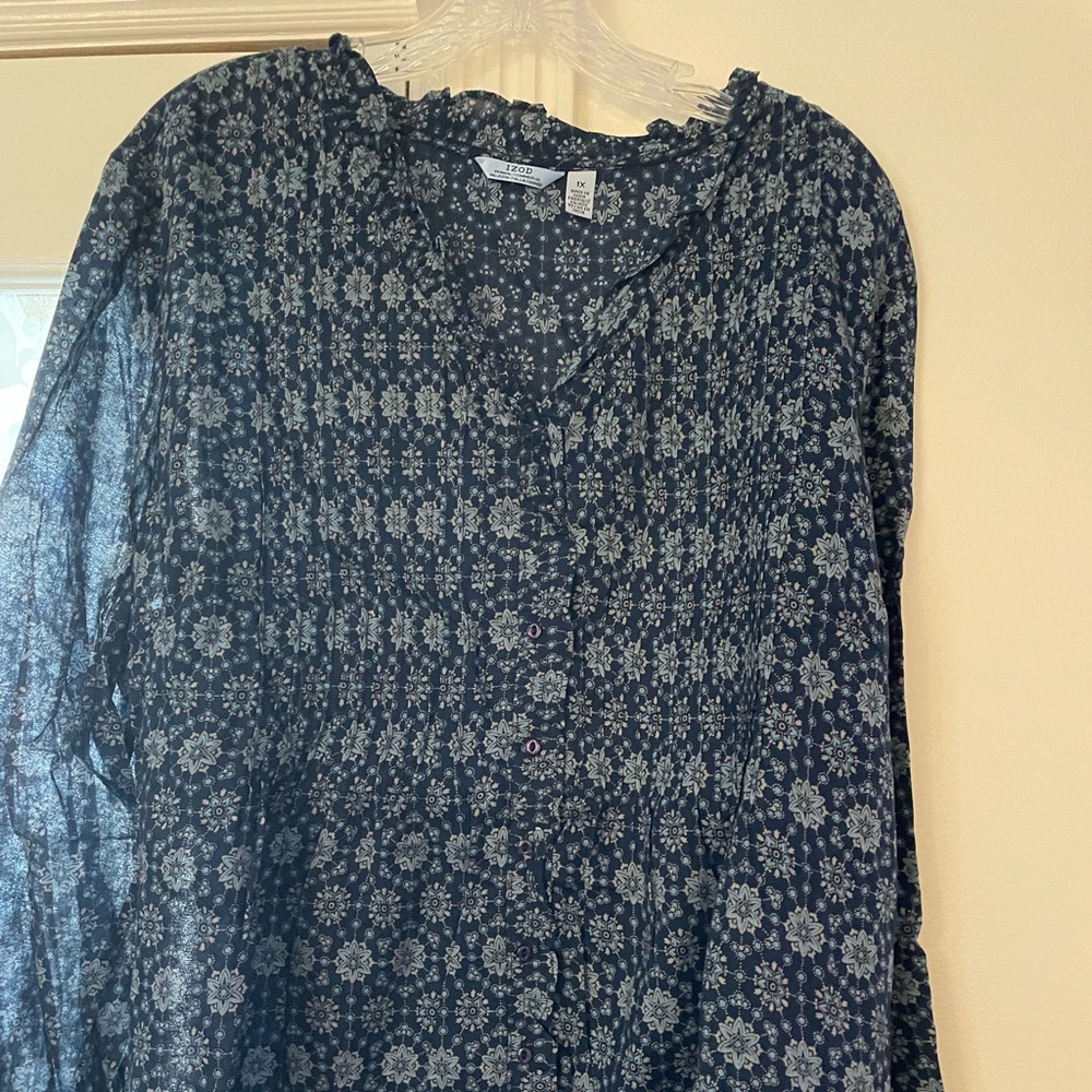 Izod smocked button down top